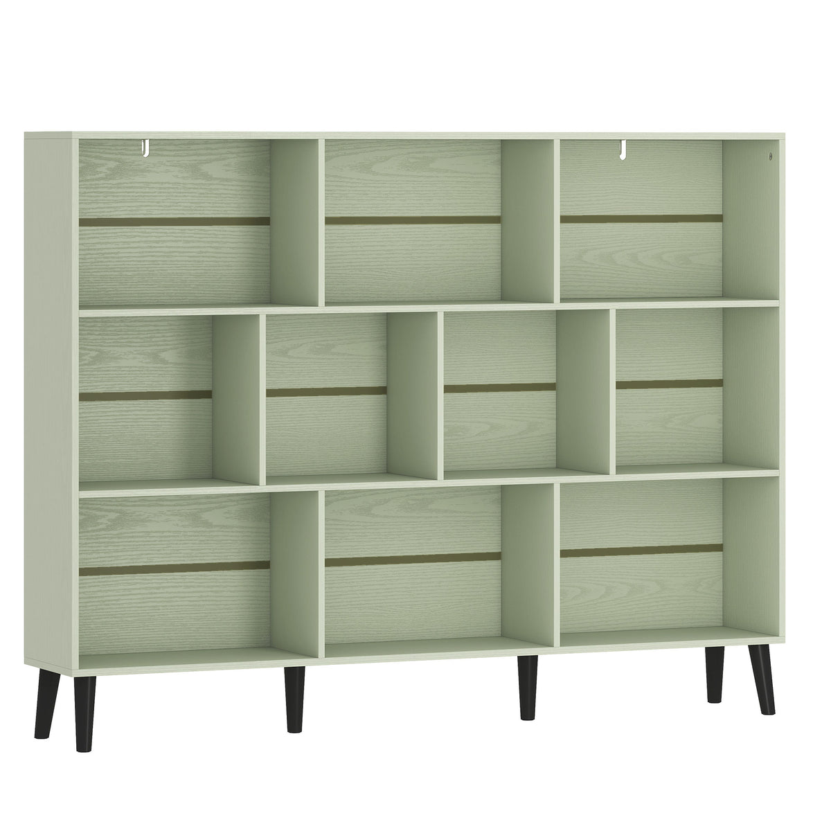 10-Cube 3-Tier Bookcase with Pine Legs – Light Green