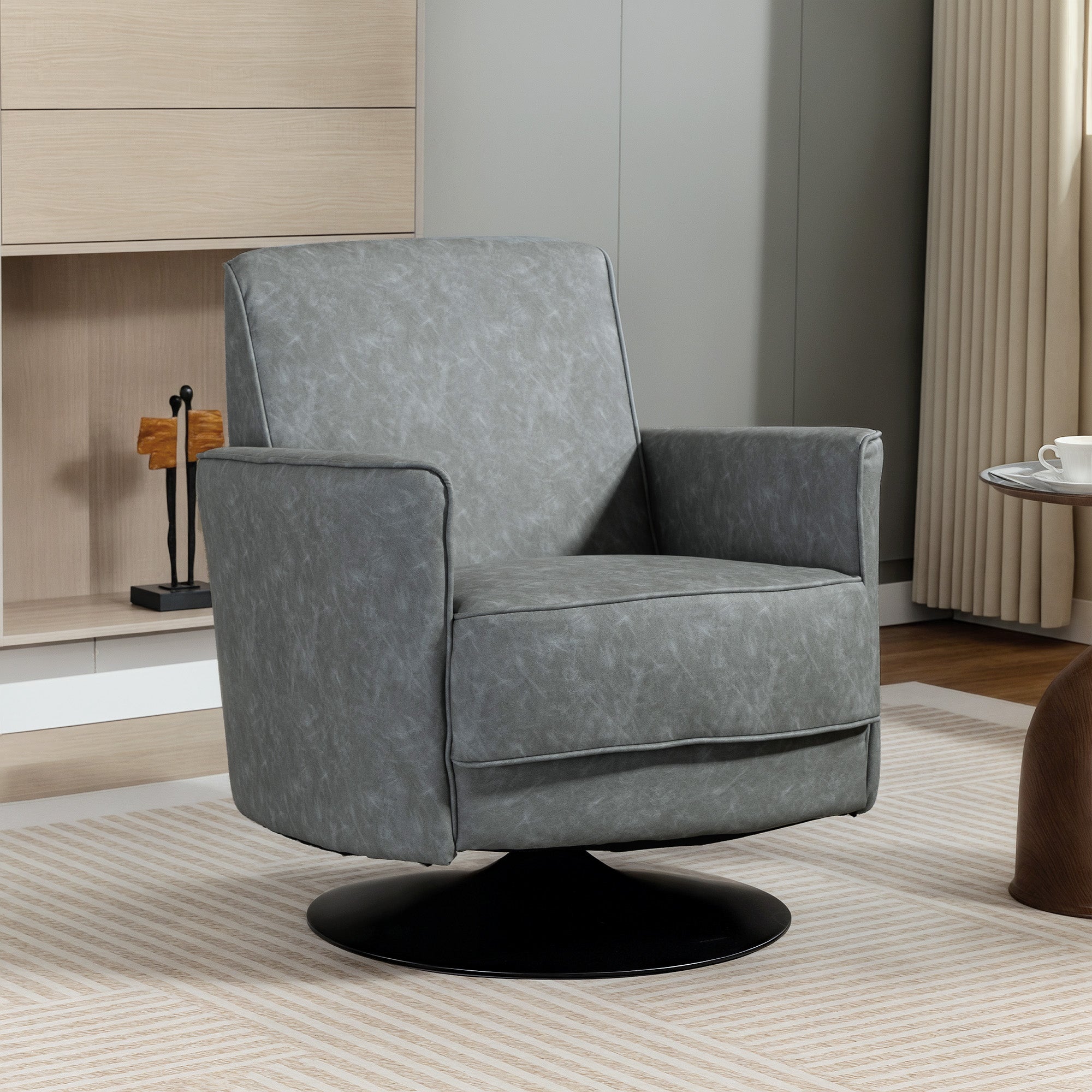 Upholstered Swivel Accent Chair with Thick Padding, Grey