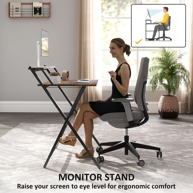 HOMCOM 81.5 cm Folding Computer Desk with Monitor Shelf - Rustic Brown – view 5