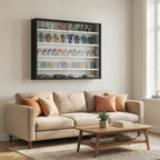 5-Tier Wall Display Cabinet,  Wall Mounted Display Case w/ 4 Adjustable Shelves, Glass Doors, 60x80cm, Black and White