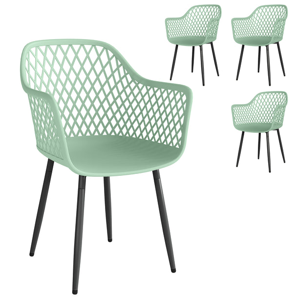 Outsunny Garden Chairs Set of 4, Garden Dining Chairs with Cut Out Diamond Back and Armrests for Patio, Balcony