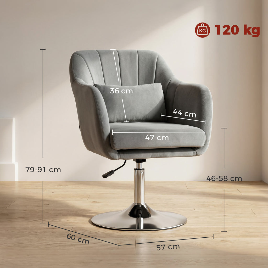 Retro Velvet Swivel Tub Chair with Steel Frame, Cushion Seat, Grey