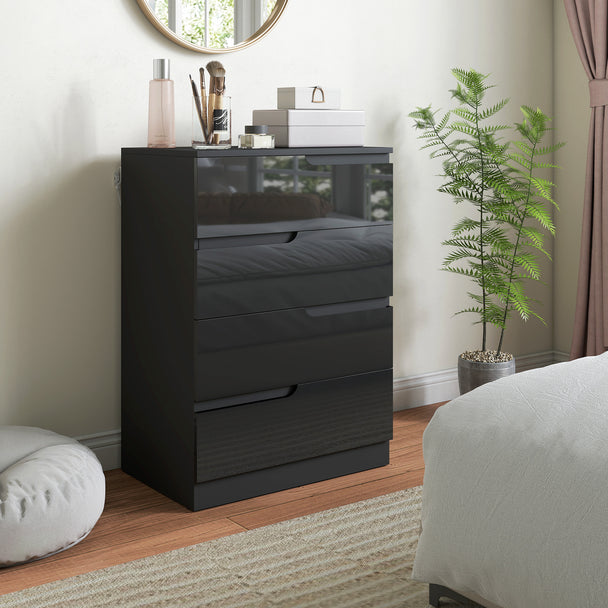 HOMCOM Chest of Four High Gloss Front Drawers - Black – view 2