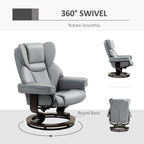 HOMCOM 360° Swivel Recliner Chair with Footstool, PU Leather Manual Recliner Armchair with Footstool, Solid Wood Base, Upholstered Reclining Chair for Living Room, Bedroom, Office, Light Grey