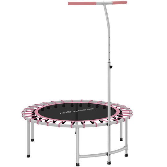 Pink 40-inch bungee rebounder trampoline with adjustable foam-padded T-bar handle