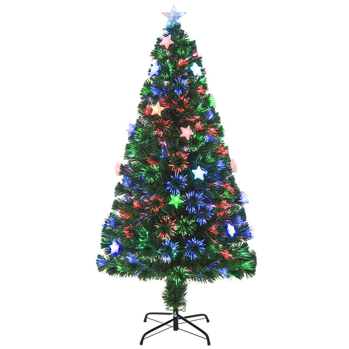 5ft green fibre optic Christmas tree lit with colourful star-shaded LED lights