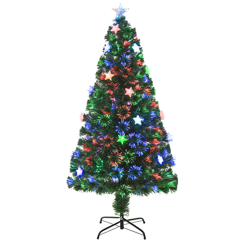 5ft green fibre optic Christmas tree lit with colourful star-shaded LED lights