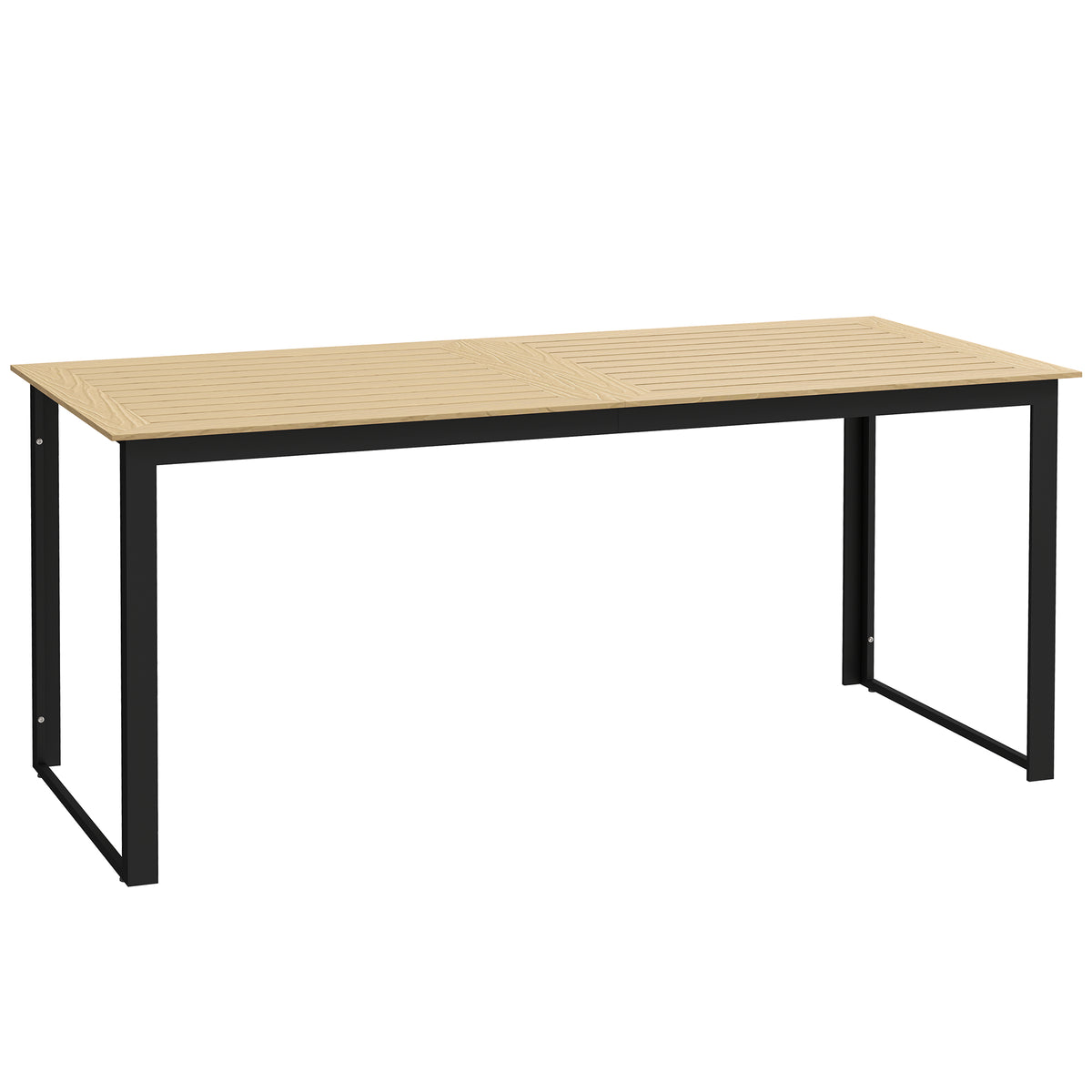 175 cm six-seater garden dining table with teak-effect slatted top and black frame