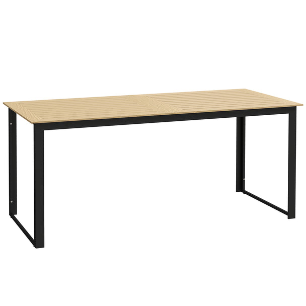 175 cm six-seater garden dining table with teak-effect slatted top and black frame