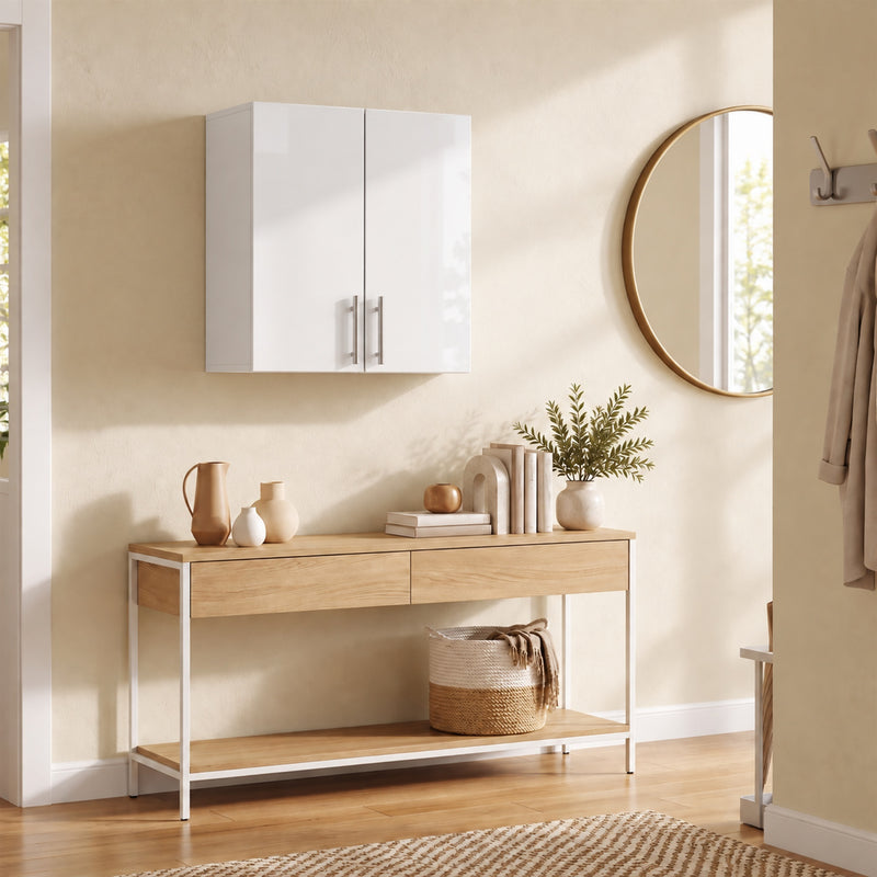 HOMCOM Bathroom Wall Cabinet, Wall-Mounted Bathroom Storage Cabinet with 2 Doors, Adjustable Shelf, High Gloss White – view 9