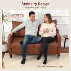 Faux Leather Marble-Effect Two-Seater Sofa - Brown