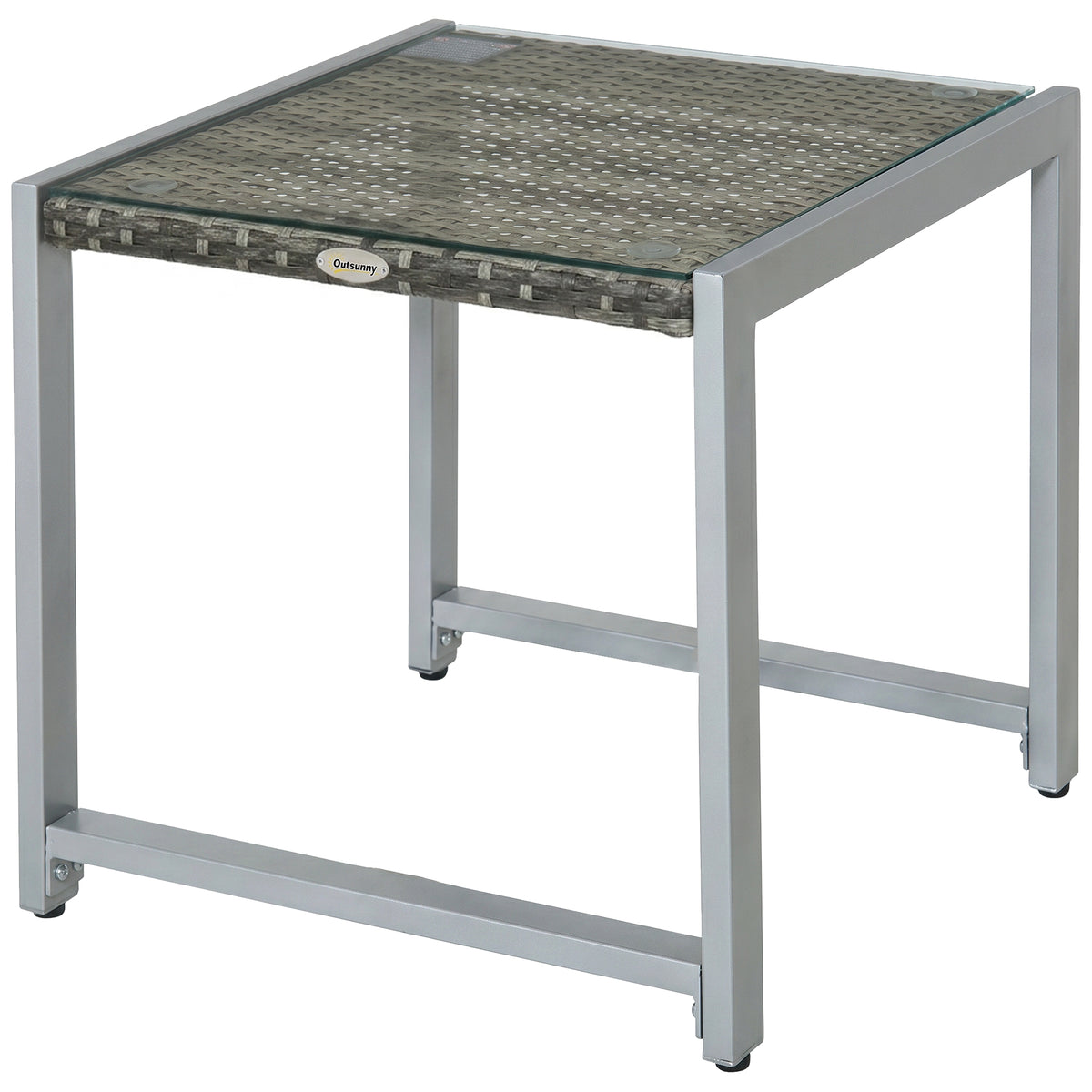 Grey square rattan side table with tempered glass top