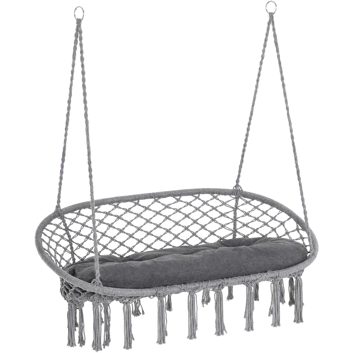 Outsunny Two-Seater Boho Macrame Hammock Swing - Grey
