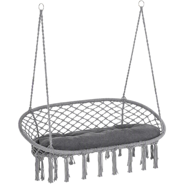 Outsunny Two-Seater Boho Macrame Hammock Swing - Grey