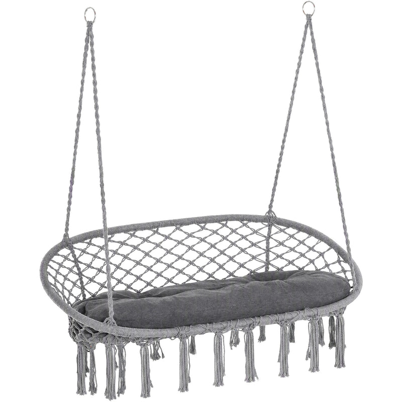 Outsunny Two-Seater Boho Macrame Hammock Swing - Grey