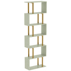 S-Shaped Bookshelf, 6-Tier Bookcase, Freestanding Storage Shelves with Anti-Tip Strap, Light Green
