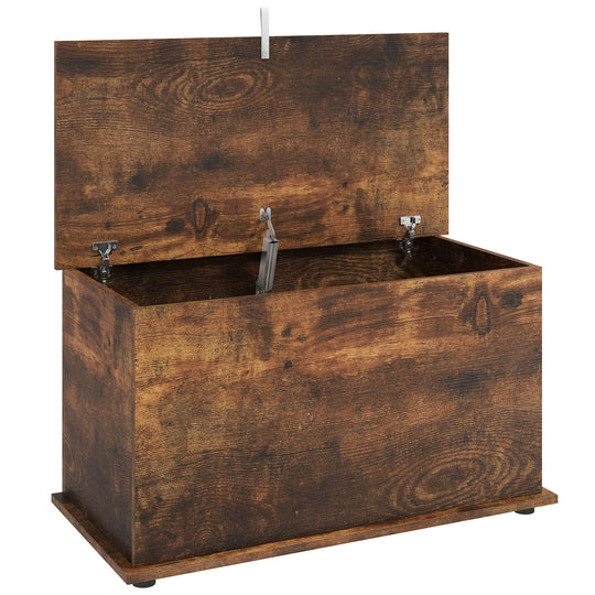 Rustic brown 102 litre storage chest blanket box with hinged lid