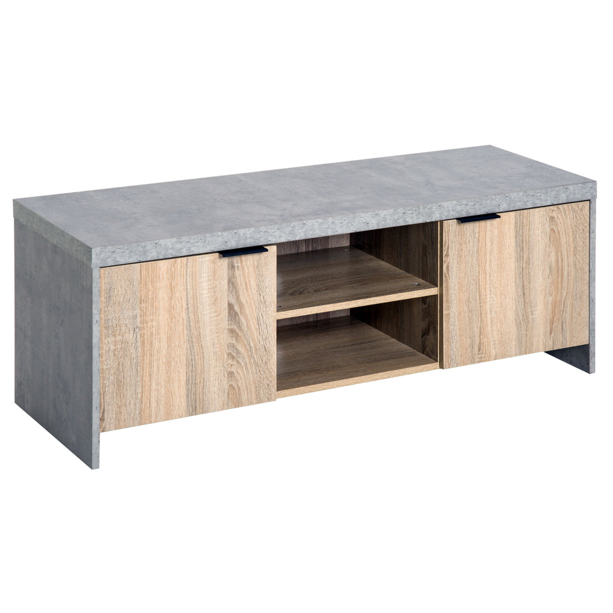 120 cm TV Stand with 2 Cabinets & Open Shelves – Grey