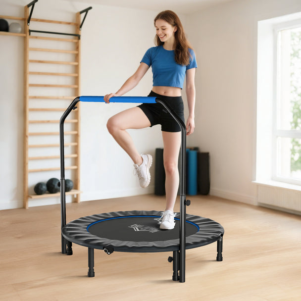 HOMCOM 48" Foldable Mini Fitness Trampoline, with Adjustable Foam Handle, Blue – view 2