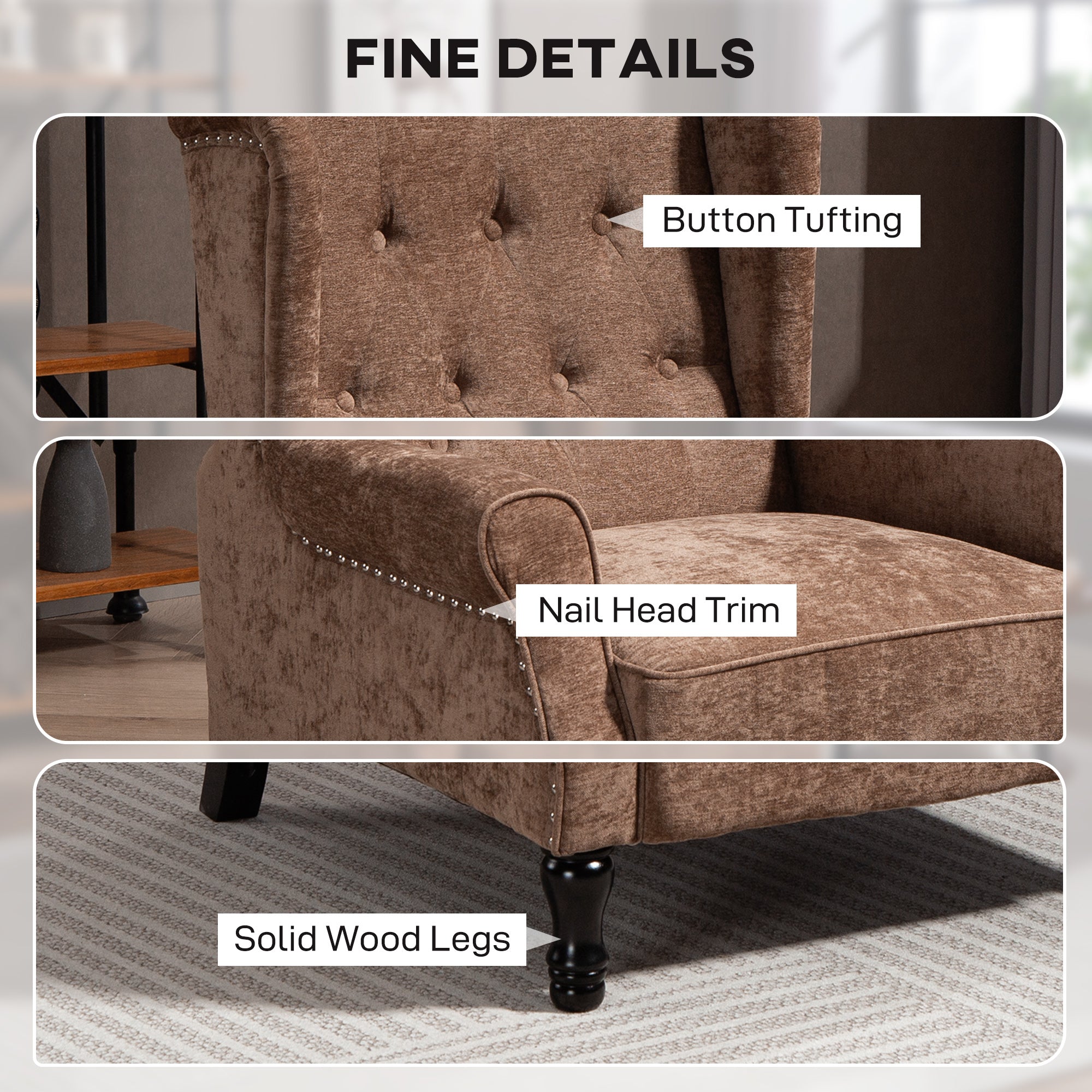 150Â° Reclining Vintage Armchair, with footrest - Brown