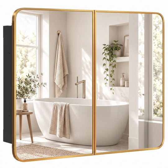 HOMCOM 76.2 x 11.6 x 61 cm Bathroom Mirror Cabinet, Wall Cabinet with Adjustable Shelves, Wall-Mounted or Recessed