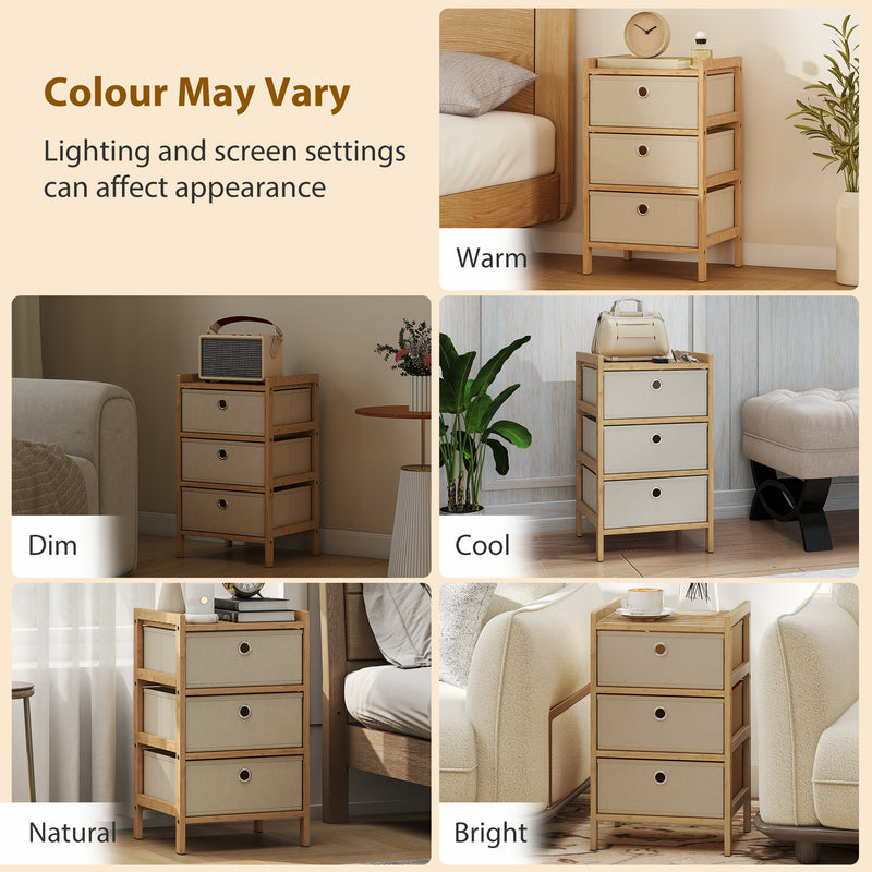 HOMCOM Chest of Drawers, 3 Fabric Drawers Narrow Dresser with Bamboo Frame, Cream White – view 9