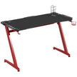 Black and red 142 cm gaming desk with carbon fibre effect top, cup holder and headphone hook
