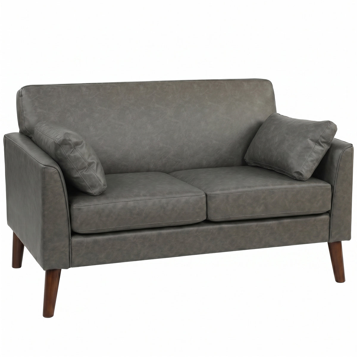 132 cm Faux Leather 2-Seater Sofa – Grey