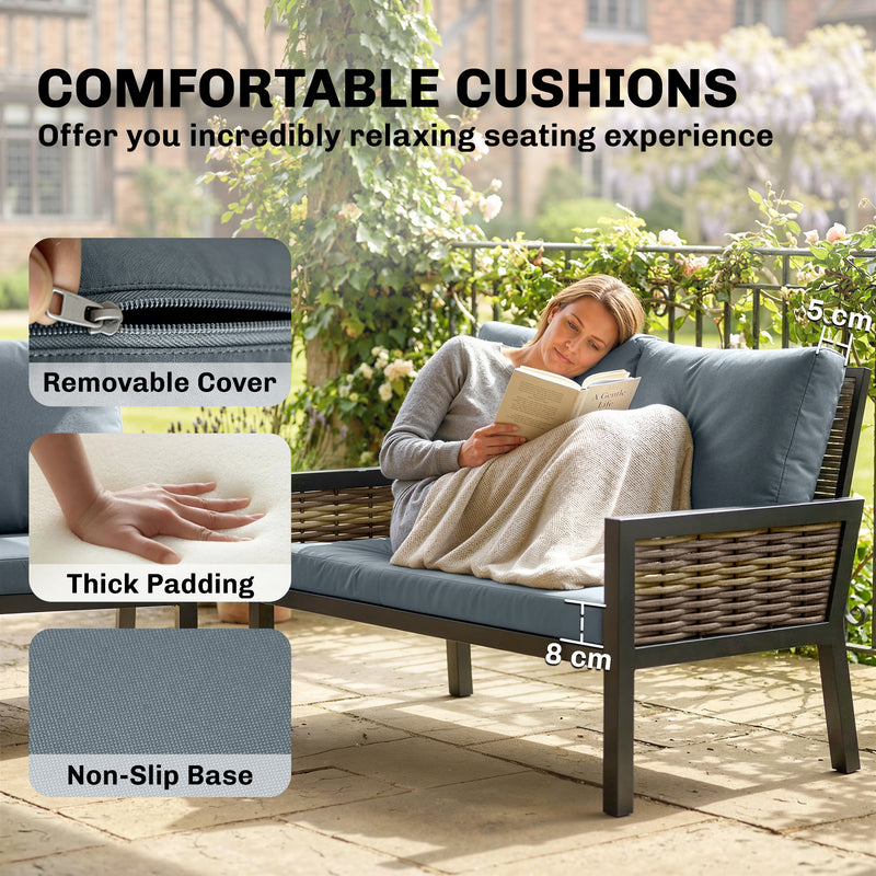 Outsunny 4 Seater Rattan Garden Furniture Set with 2 Armchairs, Loveseat, Coffee Table, Garden Sofa Set with Cushions – view 7
