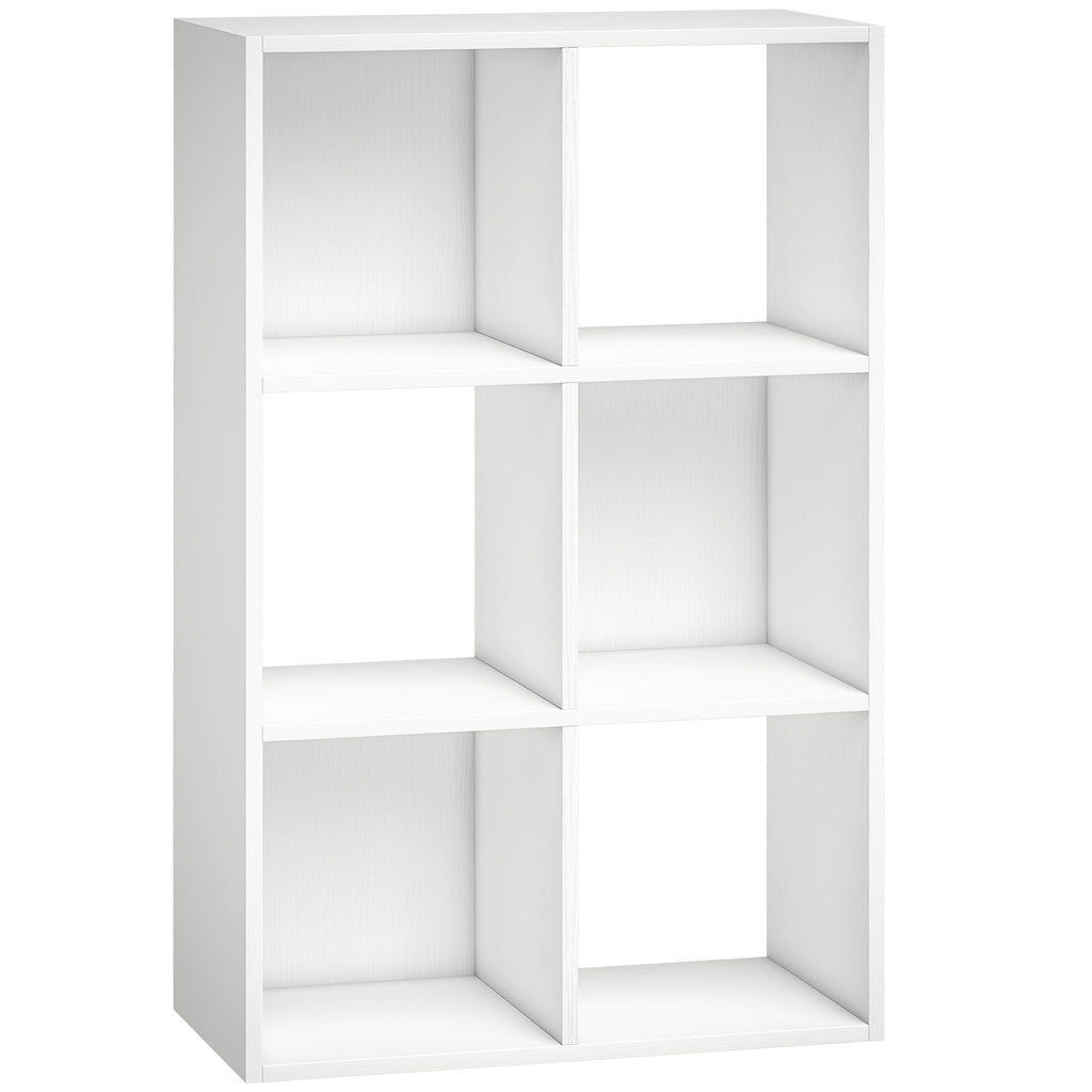 Industrial Style Storage Shelf, Bookcase, Bookshelf with 6 Compartments, for Living Room, Home Study, White Wood Effect