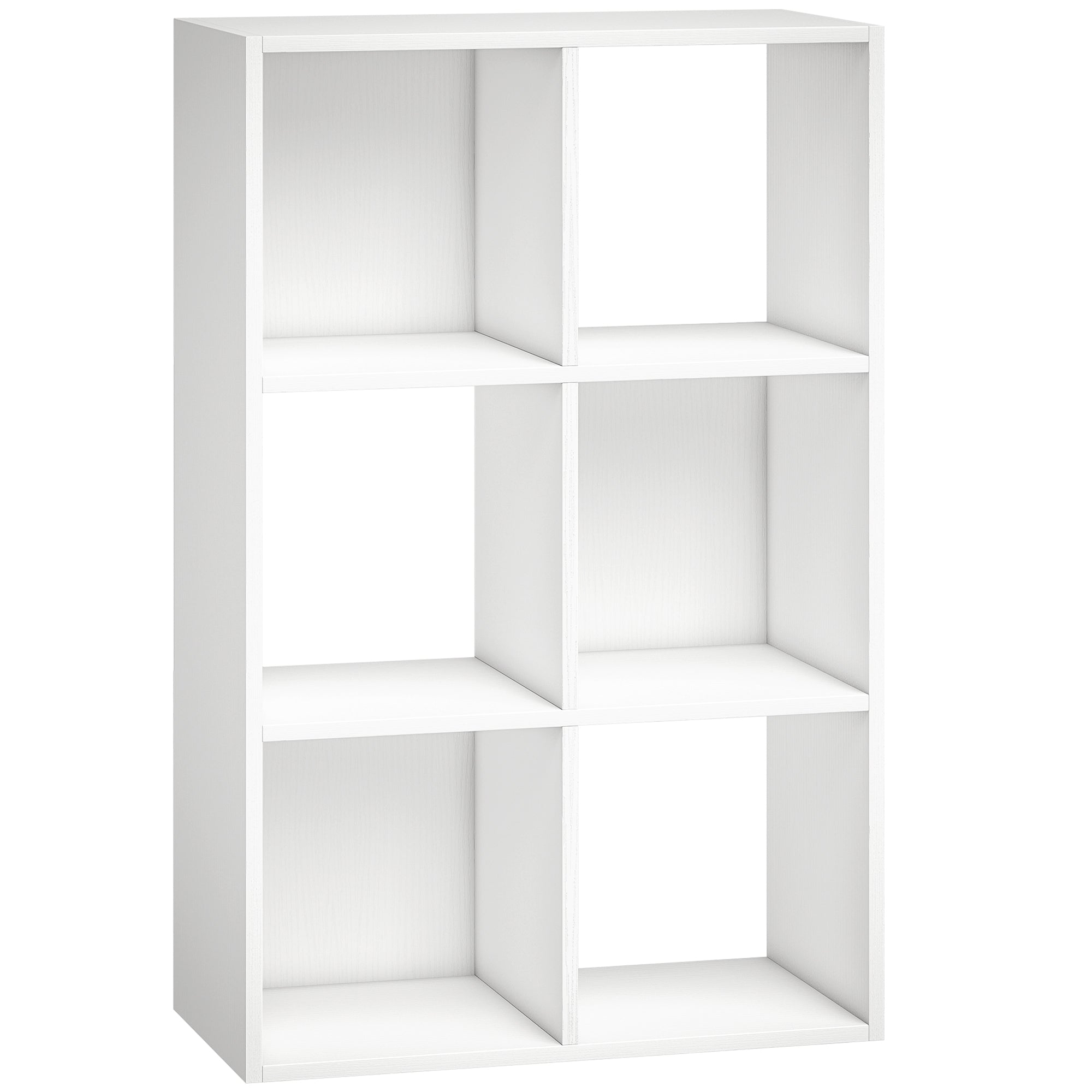 Industrial Style Storage Shelf, Bookcase, Bookshelf with 6 Compartments, for Living Room, Home Study, White Wood Effect