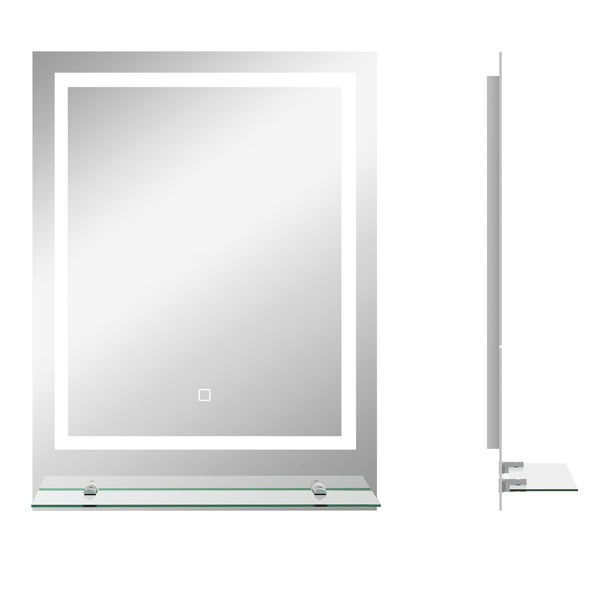 Illuminated 70 x 50 cm LED bathroom mirror with glass shelf, touch control and anti-fog function
