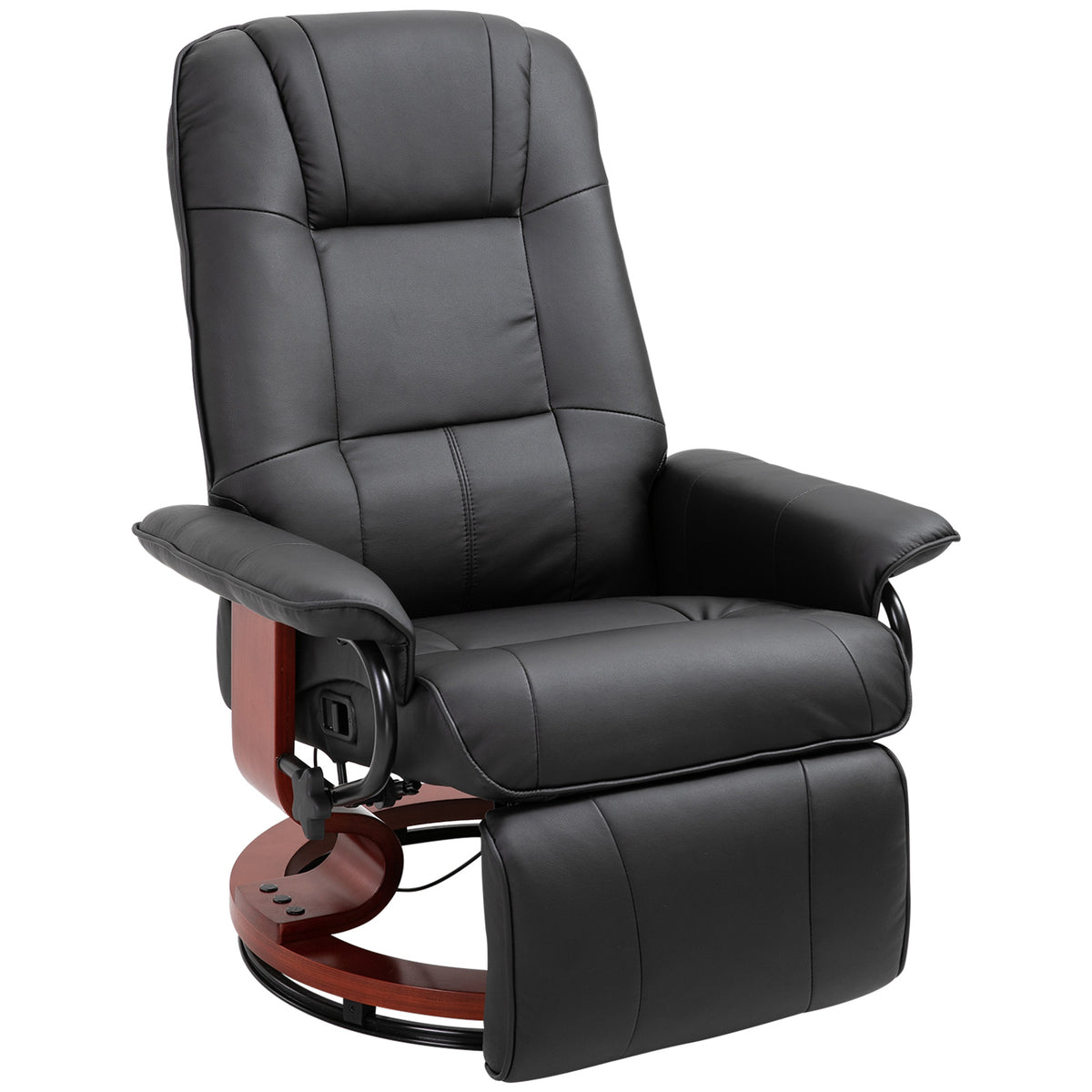145° Swivel Faux Leather Recliner with Footrest – Black