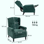 150Â° Reclining Vintage Armchair, with footrest - Dark Green