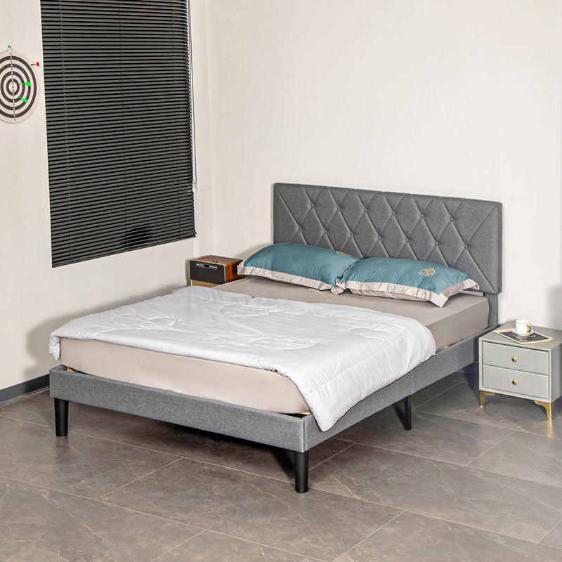 Grey linen-look double bed – image 2