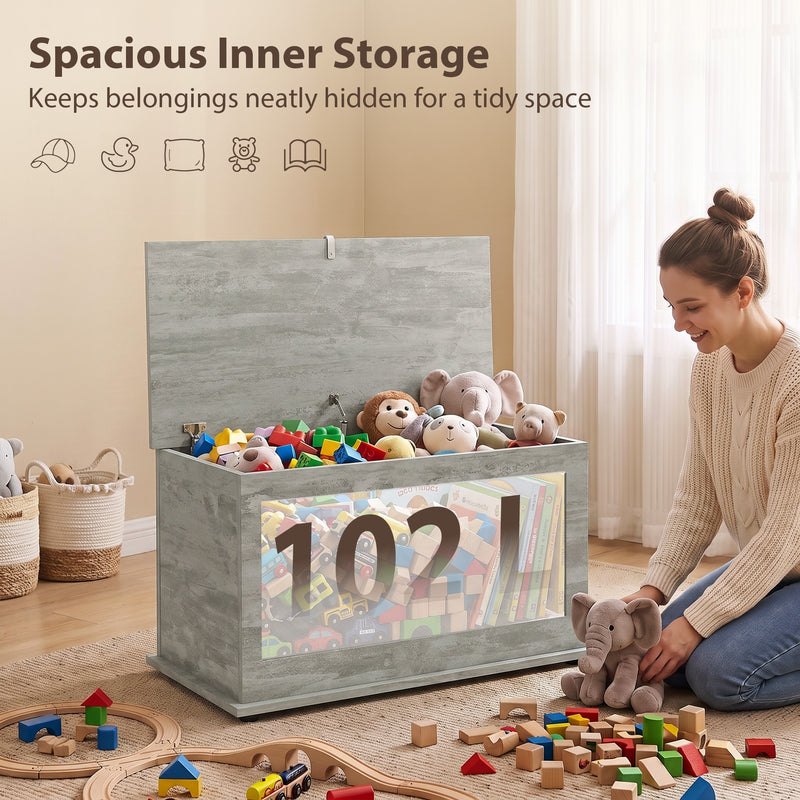 HOMCOM Storage Chest, 102L Blanket Box, Shoe Bench with Safety Hinged Lid, Bed End Bench for Bedroom, 80 x 40 x 45cm – view 4