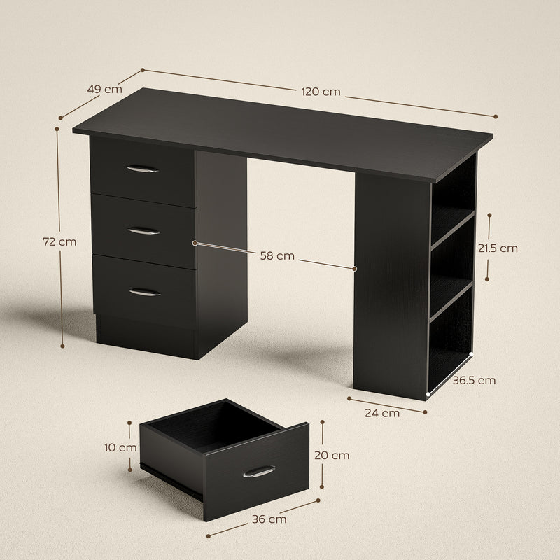 HOMCOM Computer Desk with Drawers, Home Office Desk, Writing Table, PC Workstation with 3 Storage Shelves for Working – view 3