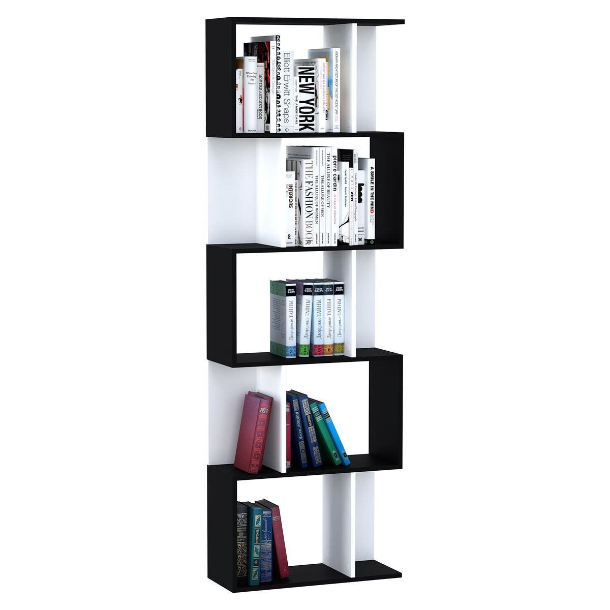 184.5 cm S-Shaped 5-Tier Bookcase – Black