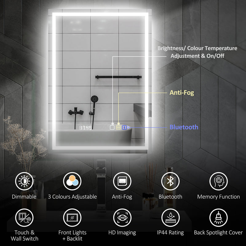 50 x 70 cm LED mirror with clock – image 4