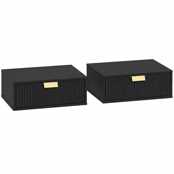 HOMCOM Modern Floating Nightstands Set of 2, Wall Mounted Bedside Tables with Wave Drawer Black