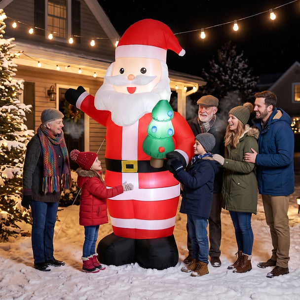 8ft Waving Santa Christmas Inflatable displayed outside a decorated home