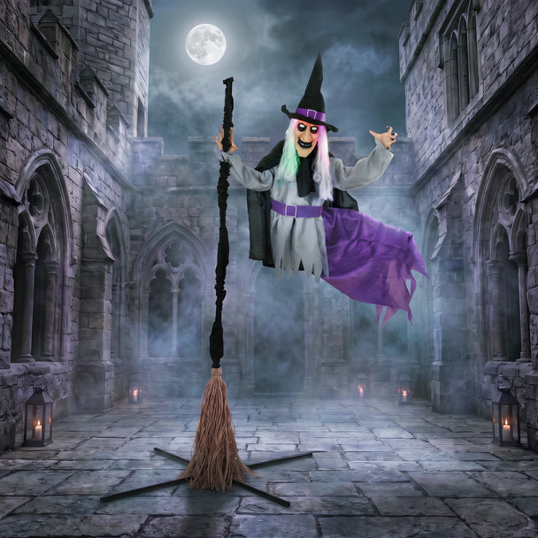 200cm Animated Flying Witch with Light & Sound – image 2 of 9