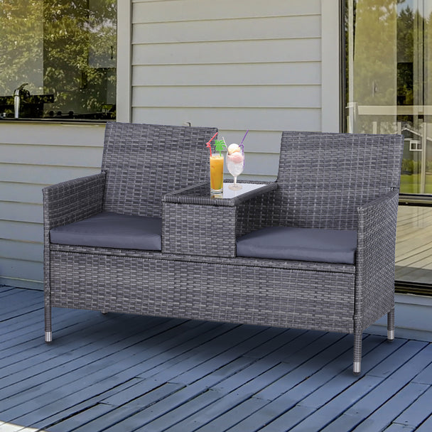 Grey 2-seater rattan bench – image 2