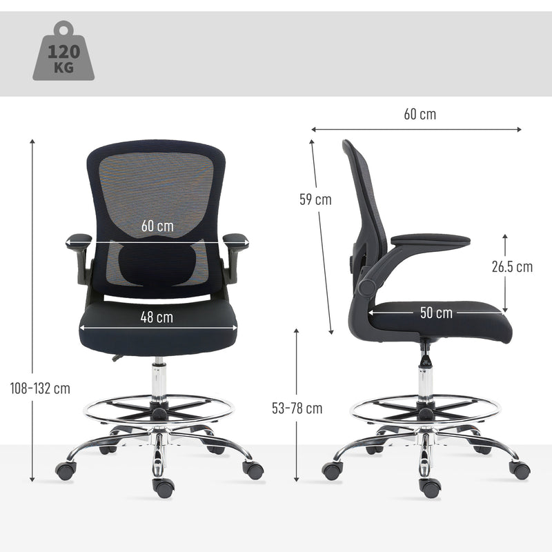HOMCOM Draughtsman Chair, with Adjustable Lumbar - Black – view 3