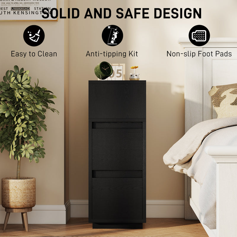 HOMCOM Slim Bedside Table, Narrow Bedside Cabinet with Open Shelf and 2 Drawers for Bedroom, Living Room, Black – view 7