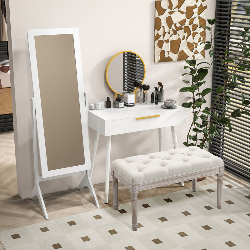 White round-mirror dressing table – image 7