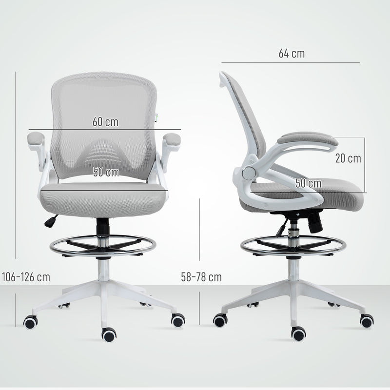 Vinsetto Drafting Chair with Flip-up Armrest, Mesh Office Stool with Foot Ring, 360 Degree Swivel Height Adjustable – view 3