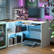 HOMCOM L-Shaped Corner Desk, Computer Desk with Keyboard Tray and Open Shelves, White Wood Effect – view 9