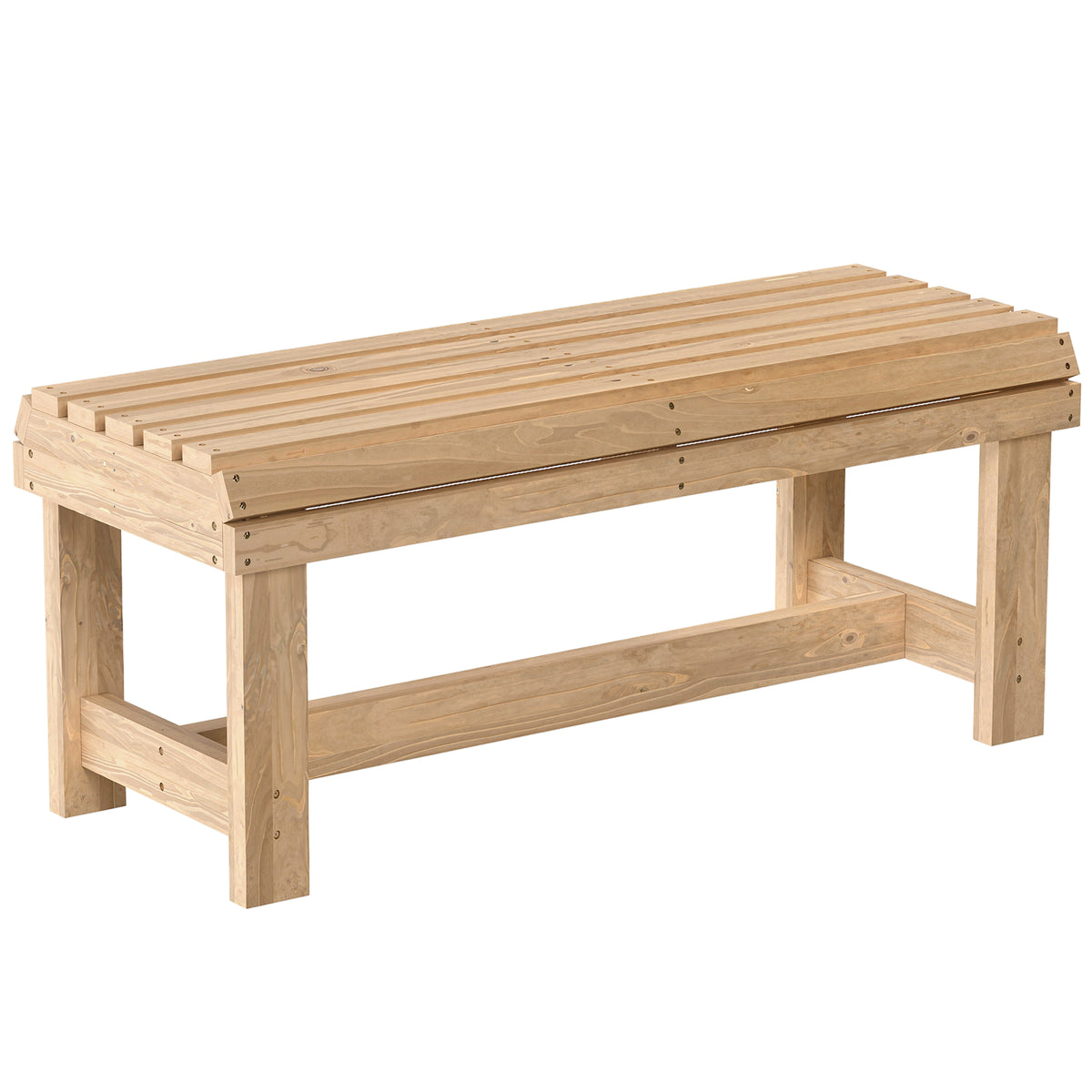 Outsunny Wooden Outdoor Bench, 2 Seater Garden Bench, Backless Patio Bench with Slatted Curved Seat, Natural Wood Finish