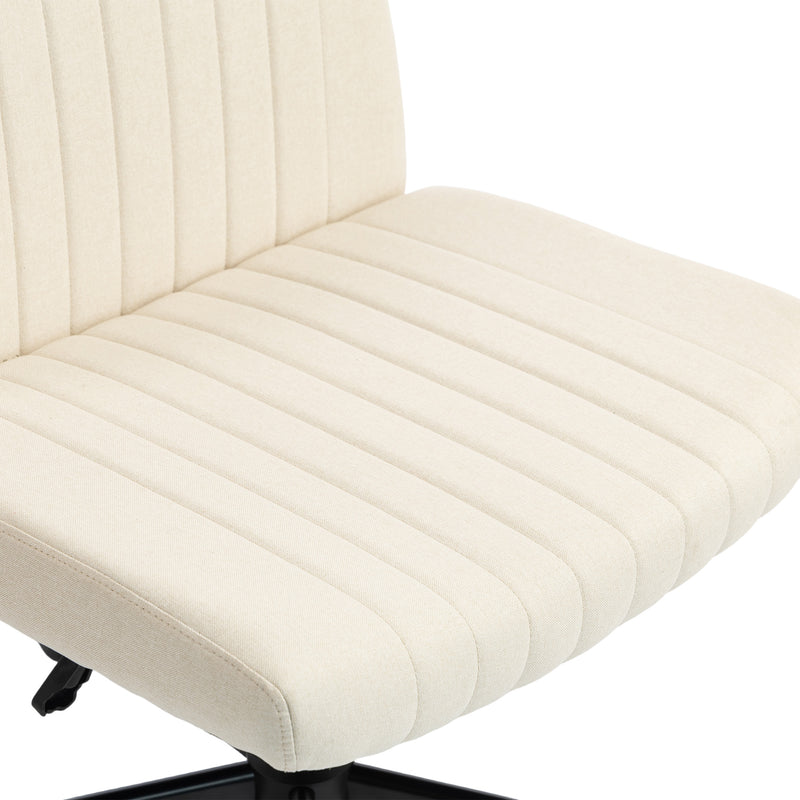 HOMCOM Imitation Linen Criss Cross Legged Desk Chair, Armless Office Chair with Wheels, Cream – view 10